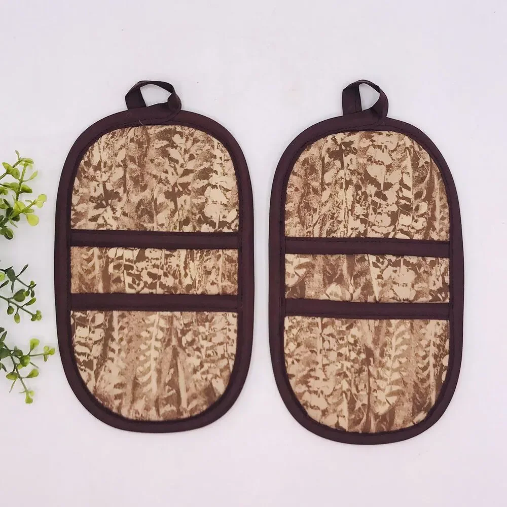 Set of 2 Finger Hotpad Potholders, Neutral Brown Tan 2 Piece Set